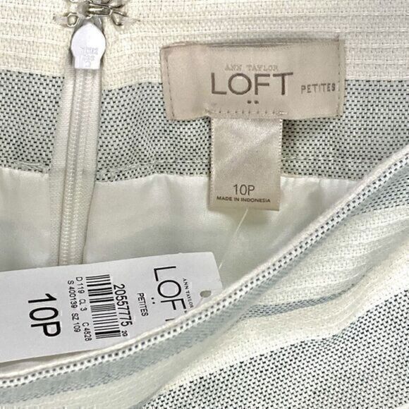 Loft Straight Pencil Skirt Womens 10 Gray White Nautical Striped Cotton Mini - Picture 7 of 8